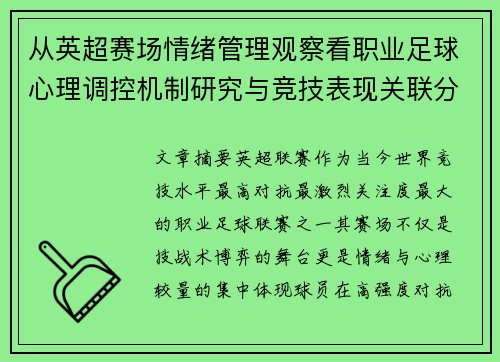 从英超赛场情绪管理观察看职业足球心理调控机制研究与竞技表现关联分析